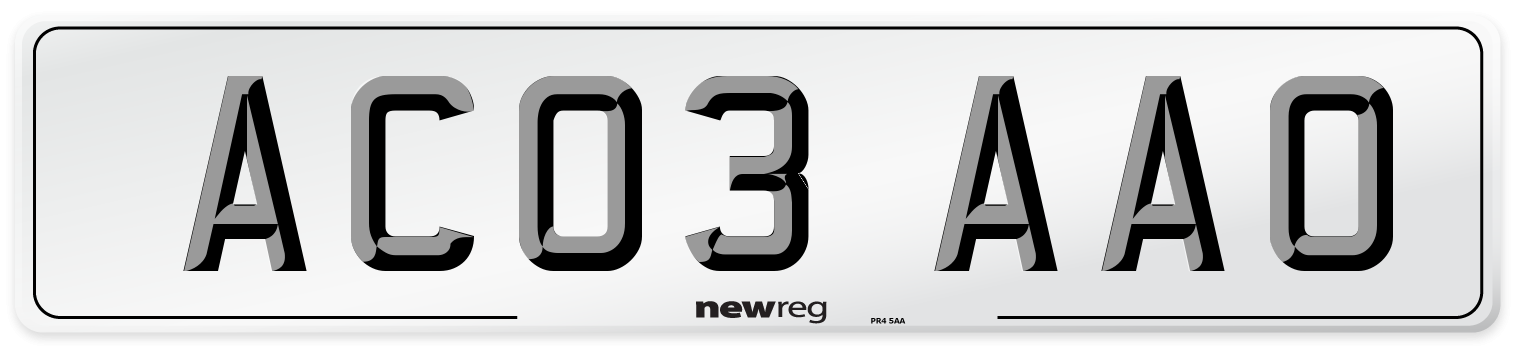 AC03 AAO Number Plate from New Reg